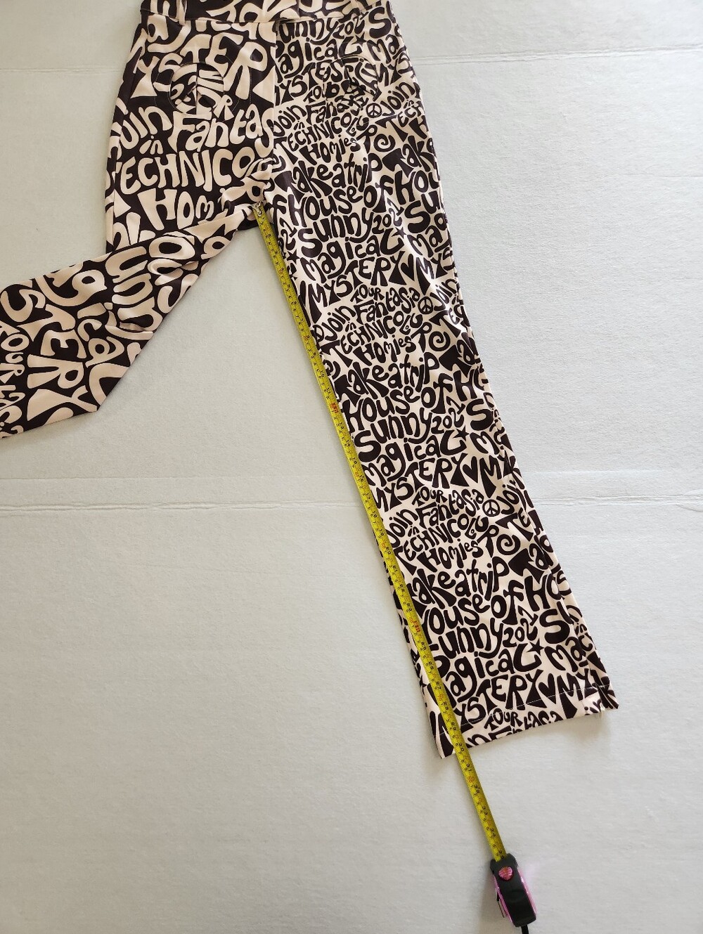 House of Sunny Brown and Cream Graphic Boot Cut Pants Size 4 With Slit Hem - Picture 7 of 13